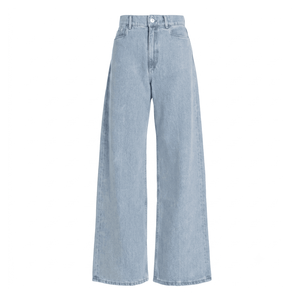 Pantalon en jean taille mi-haute à jambe large, en coton, couleur unie, style vintage, délavé, déchiré, léger, pour le printemps, fabriqué au Bangladesh - Product Image 6
