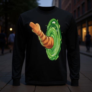 Portal Cat Middle Finger Maglietta a maniche lunghe per adulti, unisex, girocollo, design con stampa digitale - Product Image 3