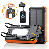 Pack de charge solaire haute capacité 20 000 mAh, prise en charge de la charge rapide, charge sans fil, câbles intégrés, support rotatif à 360 degrés, camping