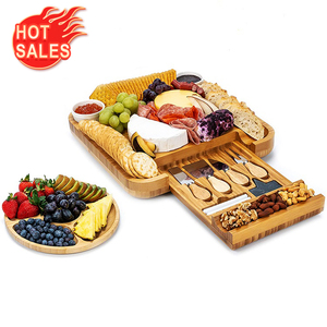 Xiair Tabla De Quesos Bamboo Cheese Board And Knife Set Bamboo Cutting Board Charcuterie With Compartment Storage Box