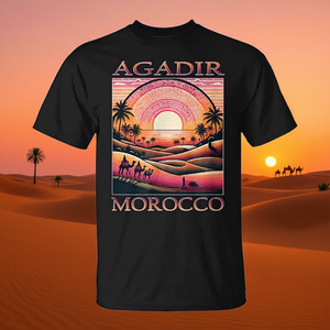 Camiseta Unisex con Diseño de Atardecer en el Desierto de Agadir, Marruecos, Cuello Redondo, Manga Corta, Impresión Digital, Diseño Promocional - Product Image 3