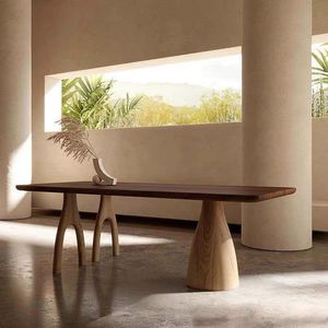 Mesa de Comedor Rectangular de Madera Maciza, Estilo Wabi Sabi, Diseño Escandinavo, para Oficina, Sala de Estar, Uso en Conferencias - Product Image 1