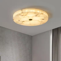 Plafonnier Rond Minimaliste en Laiton et Marbre Alabastre, Style Nordique, pour Chambre à Coucher