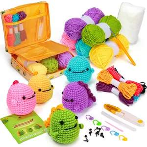 Amigurumi Bộ Dụng Cụ Búp Bê Móc Sợi Động Vật 3 Gói Khủng Long Móc Toàn Bộ Đồ Chơi Bộ Dụng Cụ May Vá Tự Làm Với Sợi Dễ Dàng Cho Người Mới Bắt Đầu