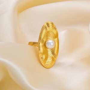 Pearl <b>Ring</b> Stainless Steel 18K Gold Plated Bowknot Geometric Oval Women's Jewelry Everyday Wear - Product Image 3