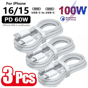 Cable de Carga Superrápida USB-<span class=keywords><strong>C</strong></span> a USB-<span class=keywords><strong>C</strong></span> de 100W (3 Piezas) con Transferencia de Datos, Compatible con iPhone 16/15 y Más - Product Image 1