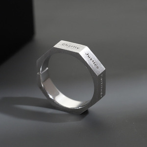 แหวนทองแดงชุบเงินสลักสี่คุณธรรมสำคัญ ดีไซน์เรียบง่ายสำหรับผู้ชาย - Product Image 5