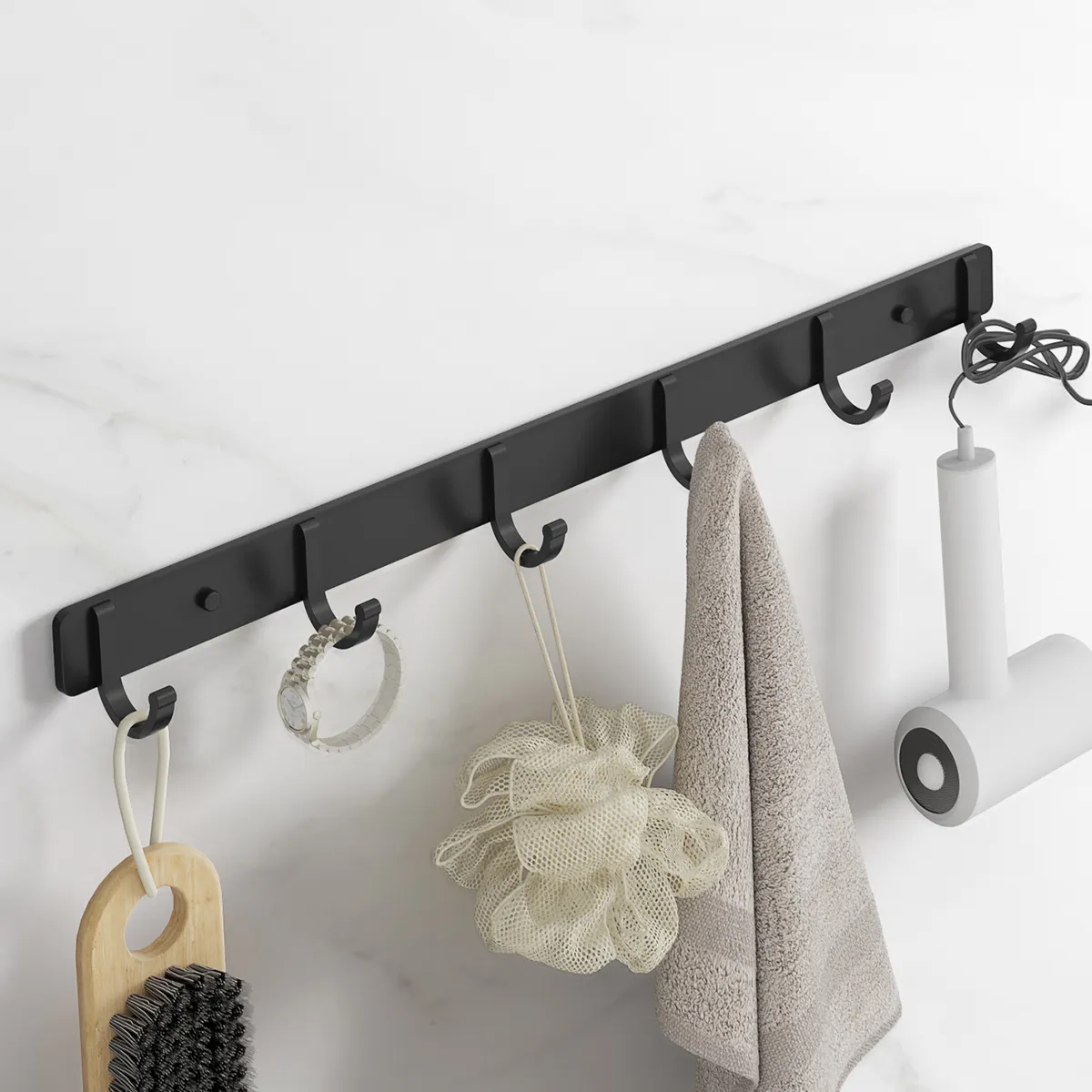 Wall Mounted Bathroom Metal Black Coat Hooks for Clothes Hanging Hook Hanger Rail