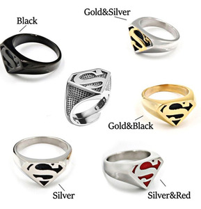 Bague Signet Logo Superman Super-héros en Alliage Multicolore Noir Or Argent Rouge Émail Bande Triangulaire Anneaux Ouverts Ajustables - Product Image 2