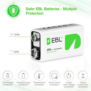 EBL CUZ - Paquete de Baterías NIMH de 150 mAh, 9 V, Recargables, 6f22, 150 mAh, para Micrófonos - Product Image 2