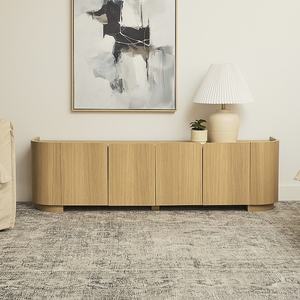 ארון טלוויזיה מינימליסטי בסגנון נורדי של AJUNION, ארון אחסון לסלון עם 4 דלתות, עץ מעוגל מצופה פורניר אלון, מעמד טלוויזיה, יחידת בידור - Product Image 6