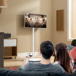 Stand By Me เครื่องเล่นวิดีโอ Tiktok Facebook หน้าจอสัมผัส LCD ทีวีแบบพกพาแบบหมุนได้ป้ายดิจิตอลแบบโต้ตอบพร้อมแบตเตอรี่