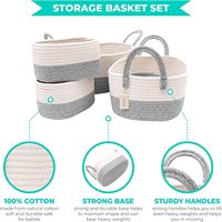 Paniers de rangement, lot de 4 bacs de rangement en corde de coton tissé panier décoratif pliable avec poignées pour bébé crèche linge enfant