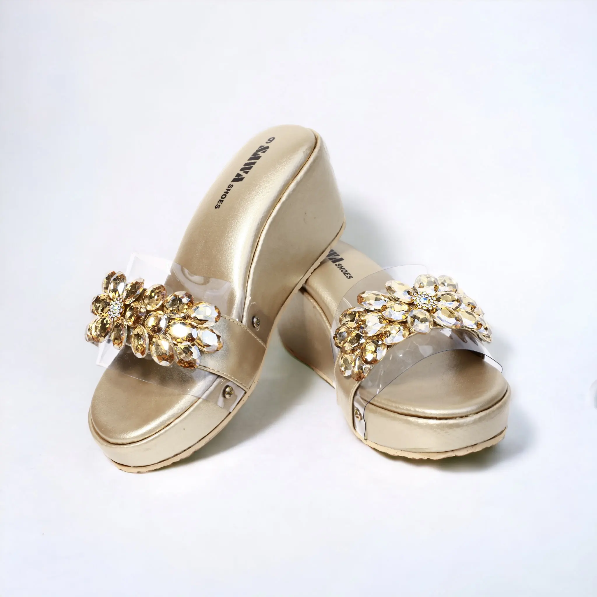 Sandalias de alta calidad Broche de diamantes de imitación Sandalias de cuña nupcial: Eleva tu elegancia nupcial Calzado de mujer