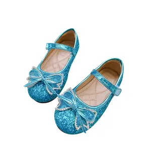 Princess Elsa Beautiful Dress Shoes for Children 2023 Hook-Loop Rubber Sole banquet Wedding Kids Shoes Girls Fashion Light Shoes