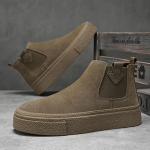 Bottes courtes en cuir pour hommes Printemps/Automne 2026, rembourrées, polyvalentes, rétro, monobloc, montantes, à semelle épaisse - Product Image 3