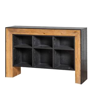 Buffet moderne en bois de pin recyclé, finition naturelle et noire, meuble de rangement en bois pour salon et salle à manger - Product Image 1