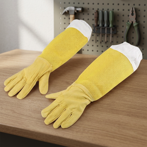 CHINABEES Gants d'apiculture en peau de chèvre anti-abeilles, manches longues ventilées, haute qualité, noirs, résistants aux déchirures, 11 oz – Vente chaude - Product Image 3