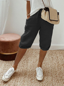 Short de plage en coton à la mode décontractée pour femmes taille haute élastique coupe ajustée avec motif chaud respirant - Product Image 5