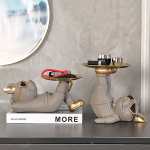 Bulldog francese <span class=keywords><strong>Butler</strong></span> con vassoio scatola portaoggetti statua e scultura di cane ornamenti da tavola animali decorazioni per la stanza dal vivo arte in resina - Product Image 5