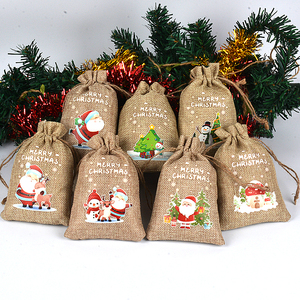 Bolsa de Yute Personalizada para Envolver Regalos de Navidad, Bolsa Ecológica con Cordón y Logotipo - Product Image 3