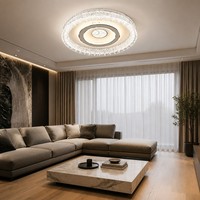 Lámpara de Techo Ultrafina Elegante con Anillo de Cristal, Placa de Filigrana, Bandas Decorativas Cromadas, Tres Tonos de Luz, Moderna para Interiores del Hogar