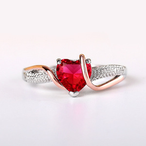 Anello a Cuore Rosso da Donna, Gioiello alla Moda con Zirconi, Placcatura Bicolore, Stile Fidanzamento, Regolabile, Anello Statement - Product Image 2