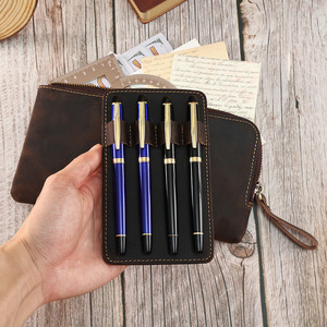 Joyir Estuche para lápices de cuero genuino con cierre de cremallera, bolsa de almacenamiento para papelería de oficina y escuela, diseño de moda K182, color café, marrón, rojo vino - Product Image 1