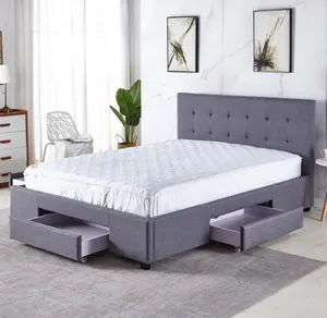 中国制造的热簇绒卧室家具高品质低价抽屉储物床架