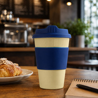Taza de Café Reutilizable de Fibra de Bambú de 12 oz con Logotipo Personalizado, con Tapa y Funda de Silicona, para Regalos Corporativos