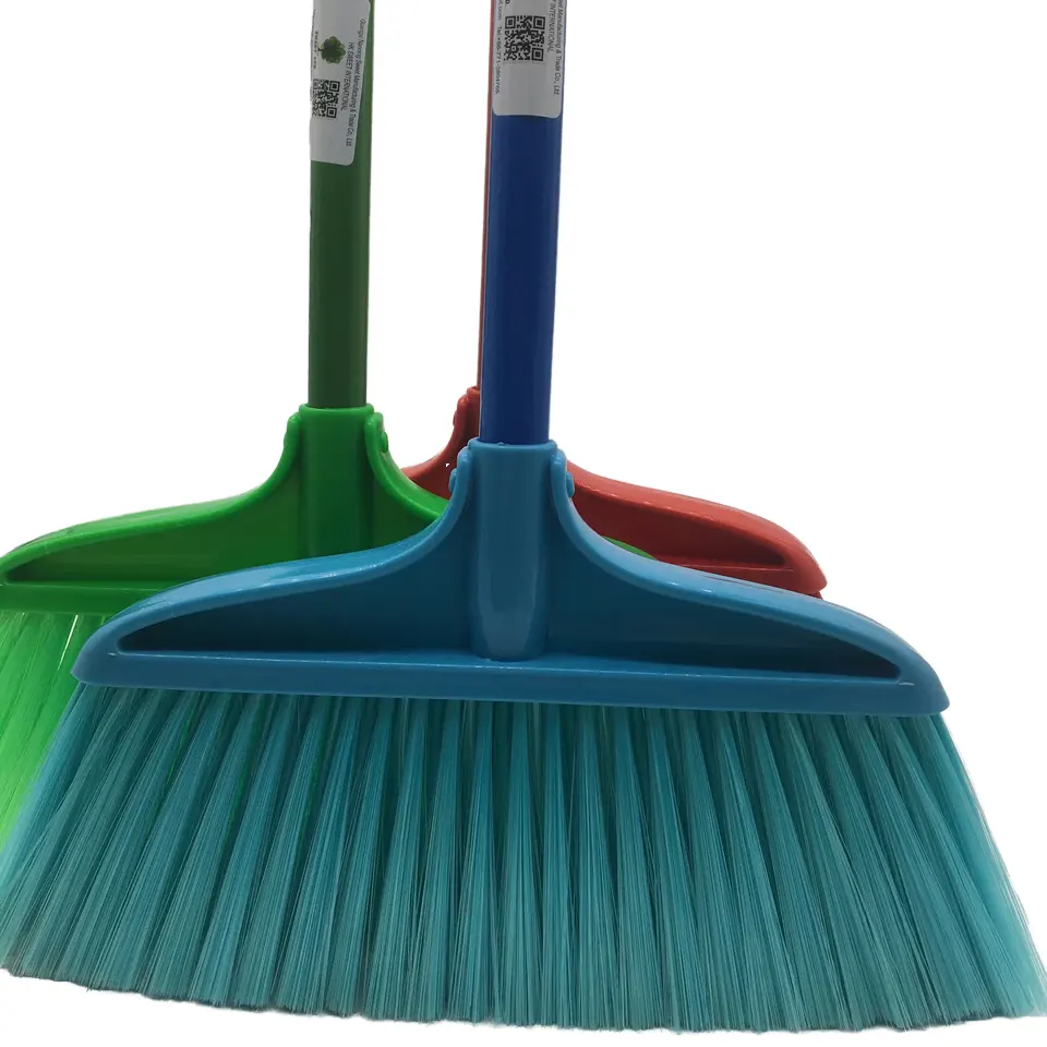 Home Broom Head Manufacturer Plastic Brooms and Dustpan with Wooden Broom Stick