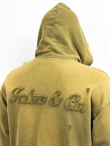 TOPSHOW Hoodie pria bordir, Hoodie katun ukuran besar, Hoodie ritsleting bisa dicuci asam ukuran besar, Hoodie katun bordir Distressed kualitas tinggi - Product Image 2