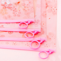 Lapin en fleur de cerisier mignonne pour étudiant, sac transparent avec anneau rose, sacoche ol avec fermeture éclair, trousse à crayon en pvc, papeterie