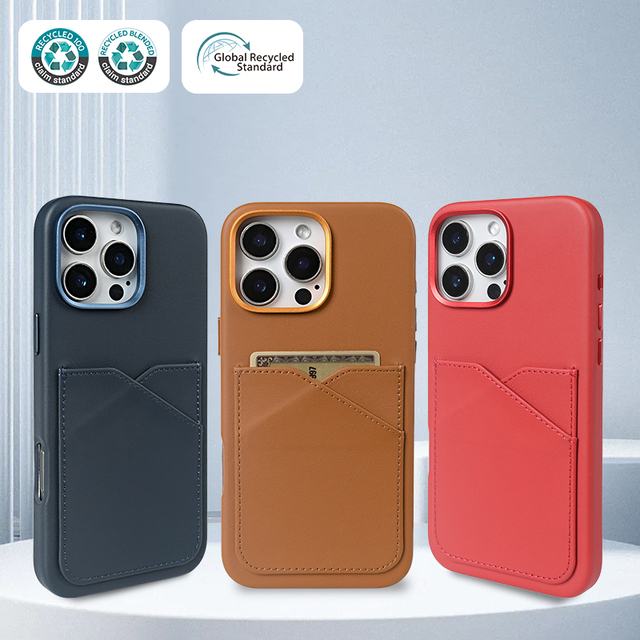 Two Cards Can Be Inserted for iPhone 16 15 PU Recycled Material Phone Cases Eco-Friendly Recycled Claimed Standard Phone Cases