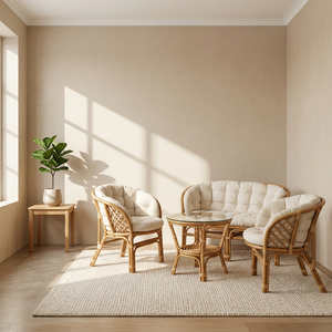 Ensemble de salon modulaire en rotin avec coussins capitonnés, canapé et fauteuils de design asiatique, table basse, mobilier moderne pour l'extérieur et la maison - Product Image 4