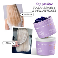 Masque capillaire violet neutralisant les tons jaunes et les reflets brassy dans les cheveux blonds, masque capillaire violet bio sans sulfate anti-jaunissement.