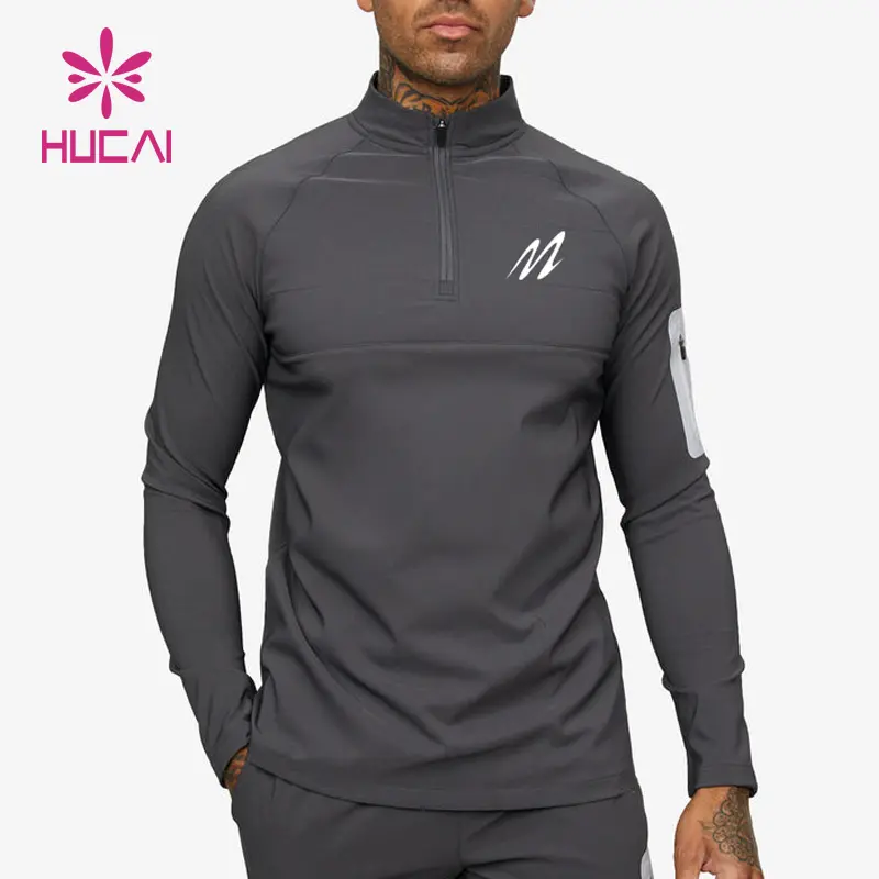 Outdoor Trainingskleding Slim Fit 1/4 Quarter Zip Top Gym Sport Lange Mouw Joggingbaan Top Heren Gym Shirt