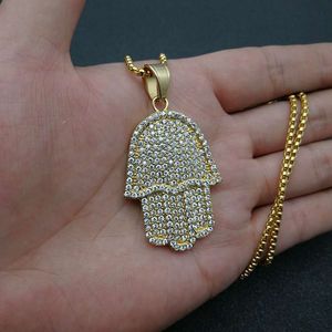 Fatima <b>Hand</b> Pendant Necklace Stainless Steel Gold And Silver Plated Pave Setting Unisex Jewelry Gift - Product Image 5