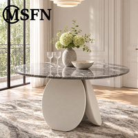Table à manger ronde moderne en marbre avec piétement sculptural en fibre de verre pour la maison, l'hôtel, la villa, le restaurant