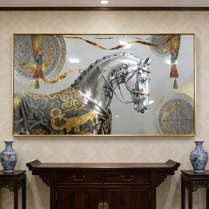 Quadro <span class=keywords><strong>in</strong></span> Cristallo e Porcellana con LED, Decorazione Personalizzata per Soggiorno, Grande Formato, Immagine di Cavallo Bianco - Product Image 3