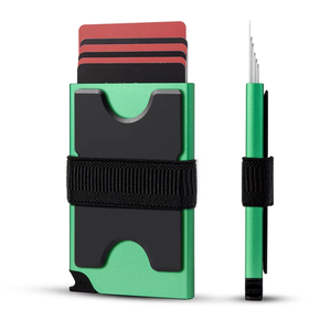 Tarjetero de tarjeta de crédito con bloqueo RFID de aleación de aluminio de expulsión automática para hombre, diseño minimalista, banda elástica, tarjeta de visita - Product Image 1