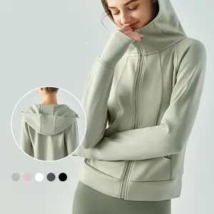 Novo Estilo de Inverno Velo Zip Up Manga Longa Esportes Inverno Ao Ar Livre Fitness Hoodies Quentes Casacos Com Thumb Hole Para As Mulheres