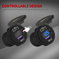 Chargeur USB Type C QC3.0 étanche, double chargeur USB pour voiture, chargeur rapide 6A 12V, voltmètre et interrupteur DC pour voiture