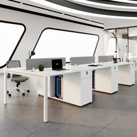 Poste de travail moderne et écologique en panneaux de bois blancs durables, réglable, double poste informatique avec rangement, pour villa et bureau à domicile