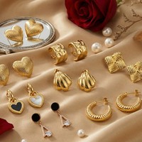 Boucles d'oreilles africaines personnalisées en acier inoxydable, géométriques, épaisses, avec clous, zircon vintage et plaqué or 18 carats