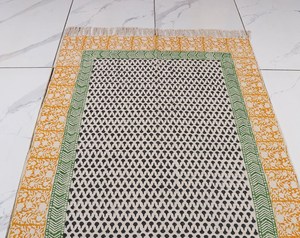 Aztec Block Print Cotton Dhurrie <b>Rug</b> Handmade <b>Boho</b> Carpet with Tassels Floor <b>Rug</b> Home Decor - Product Image 6