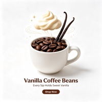 Grains de café Arabica aromatisés à la vanille naturelle, torréfaction moyenne, pour les cafés, approvisionnement en gros et marque privée OEM
