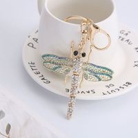 Porte-clés en métal avec strass en cristal, motif libellule, breloque décorative pour sac