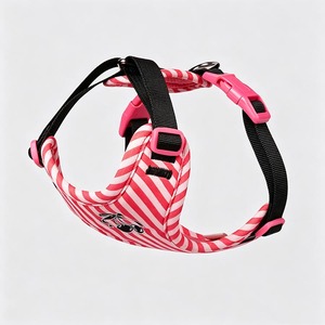 Harnais pour animaux de compagnie rayé rose, réglable, pour chien et chat, sangle légère en toile avec clip pour la promenade - Product Image 3