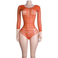 Body sexy en résille avec strass, lingerie à manches, robe de scène, vêtements de nuit élégants, tenues de créateurs